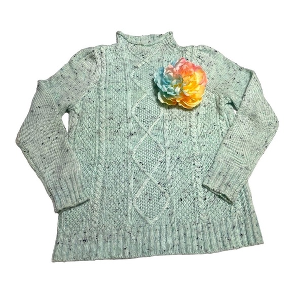 Talbots Mint Green Women's Mock Neck Cable-knit Tunic Sweater Size MP - Picture 7 of 10